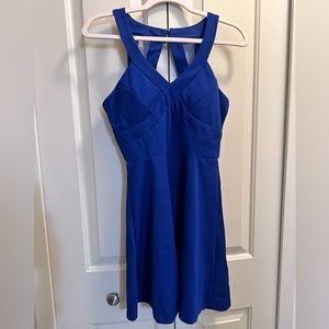 Formal Navy Blue Wedding Guest Dress-Homecoming Dress - Mesh Halter Back -Size 3